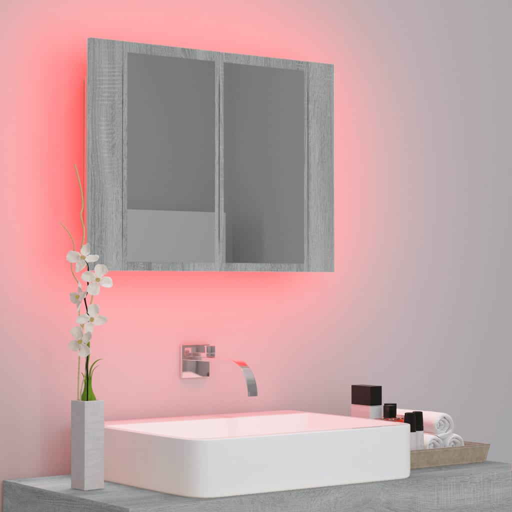 Sonoma Grey LED Mirror Cabinet 60x12x45 cm Engineered Wood