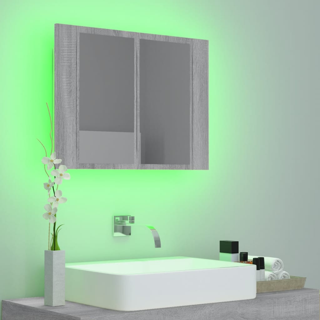 Sonoma Grey LED Mirror Cabinet 60x12x45 cm Engineered Wood