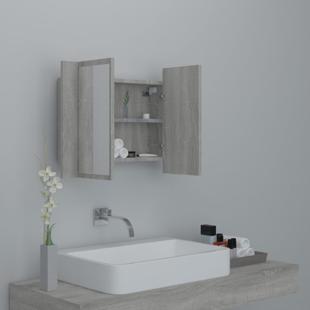 Sonoma Grey LED Mirror Cabinet 60x12x45 cm Engineered Wood