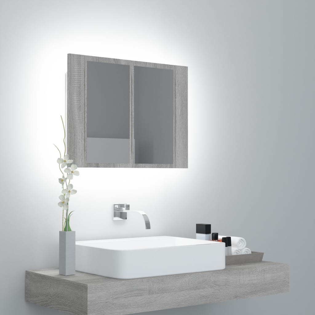 Sonoma Grey LED Mirror Cabinet 60x12x45 cm Engineered Wood