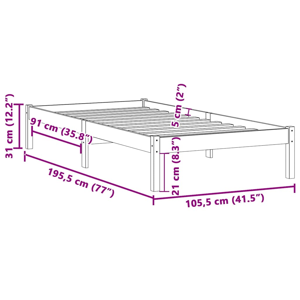 Cadre de lit sans matelas 100x190 cm bois de pin massif