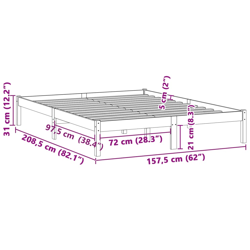 Bed frame without mattress 152x203 cm solid pine wood