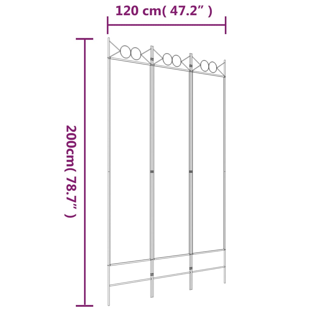 3-panel partition wall White 120x200 cm Fabric