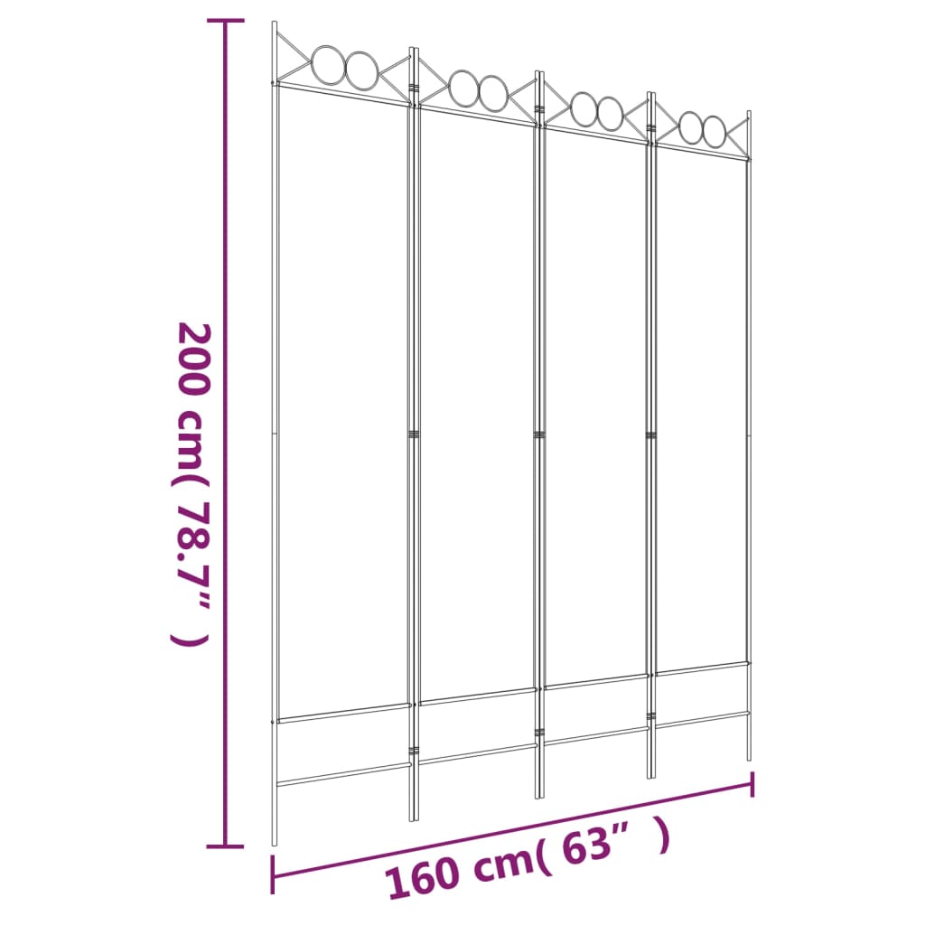 4-panel partition wall White 160x200 cm Fabric