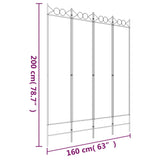 4-panel partition wall White 160x200 cm Fabric