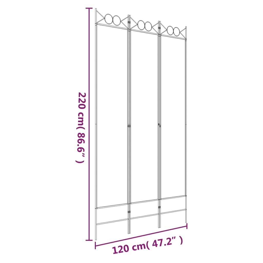 3-panel partition wall White 120x220 cm Fabric