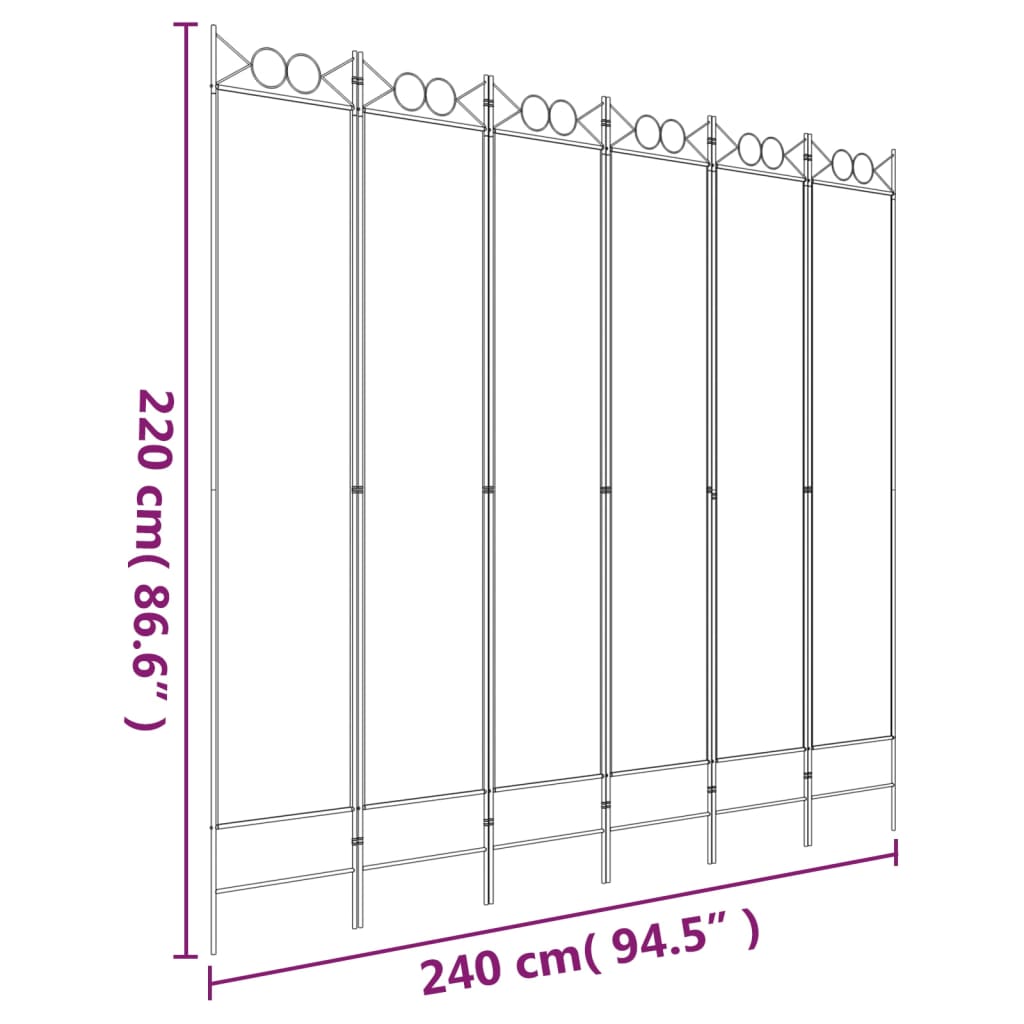 6-panel partition wall White 240x220 cm Fabric