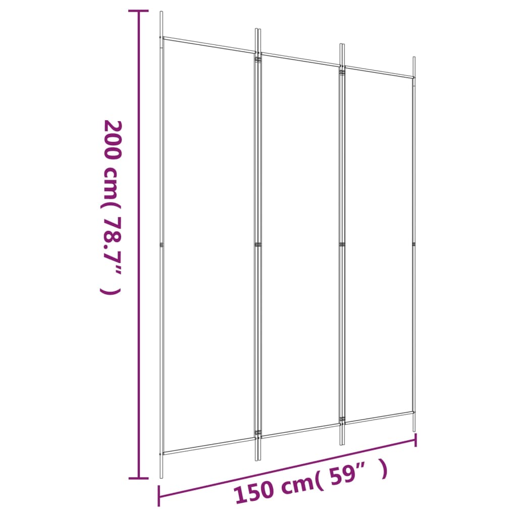 3-panel partition wall White 150x200 cm Fabric