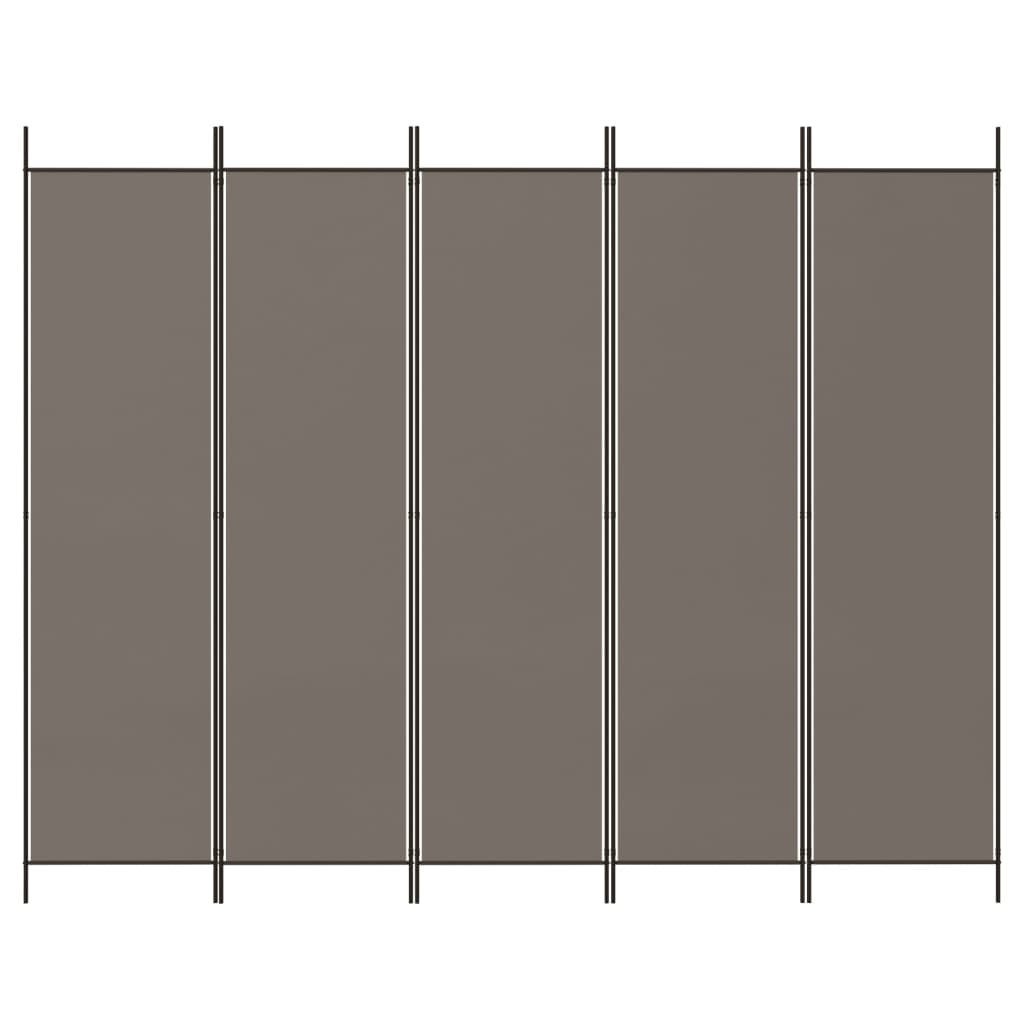 Cloison de séparation 5 panneaux Anthracite 250x200 cm Tissu