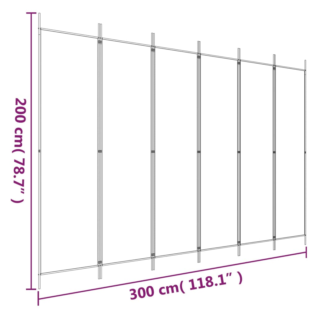 6-panel partition wall White 300x200 cm Fabric