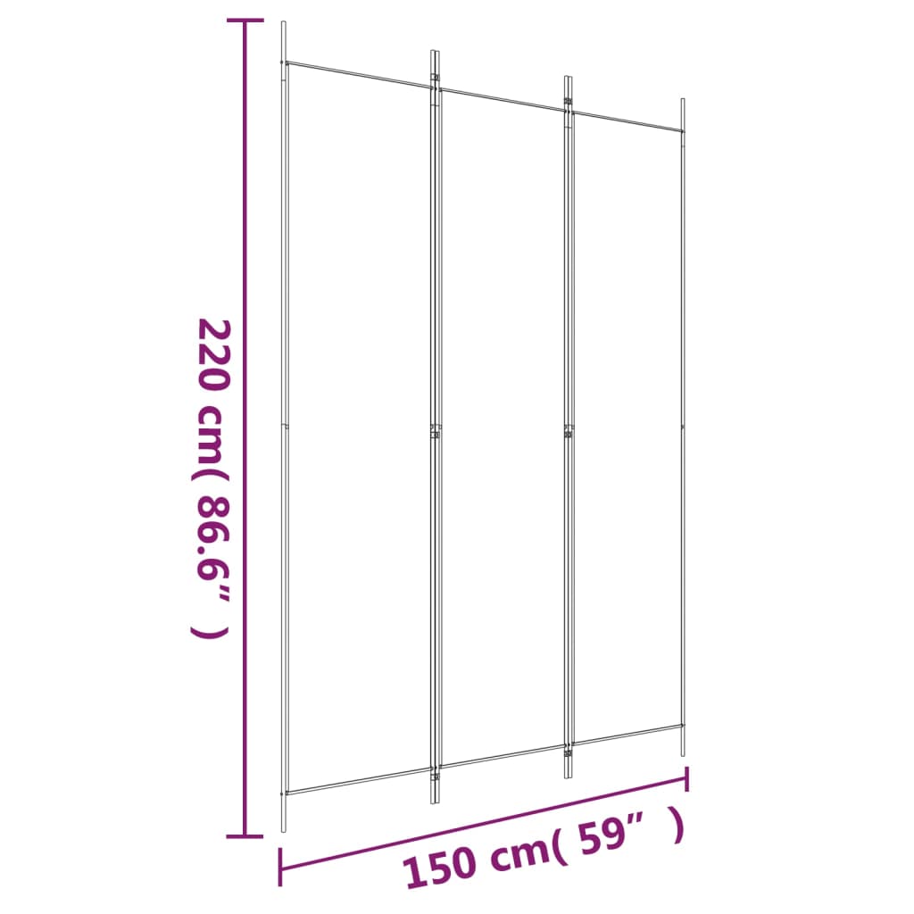 Cloison de séparation 3 panneaux Anthracite 150x220 cm Tissu