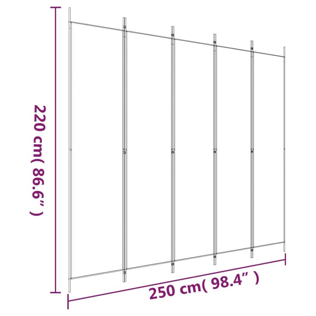 vidaXL 5-teiliger Raumteiler Weiß 250 x 220 cm Stoff