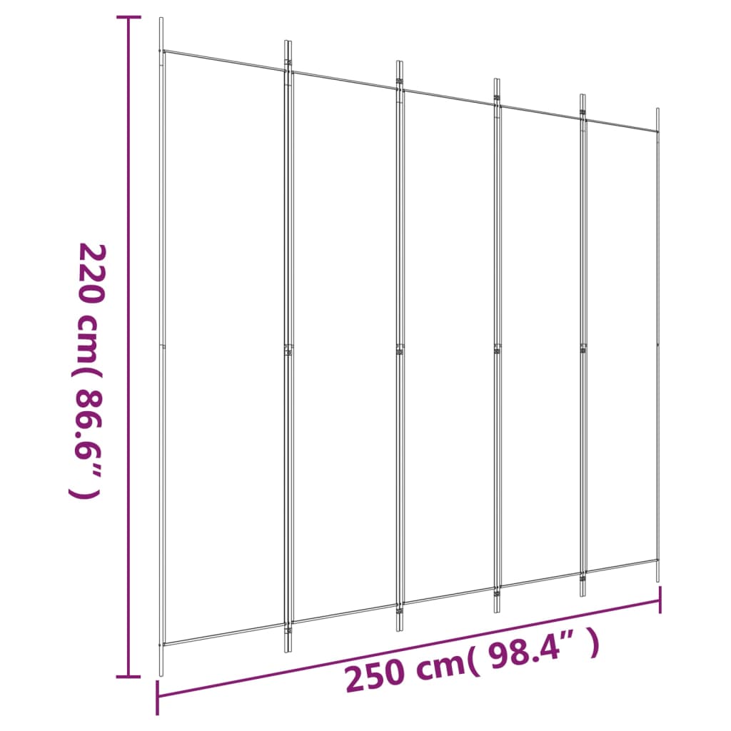 Cloison de séparation 5 panneaux Marron 250x220 cm Tissu