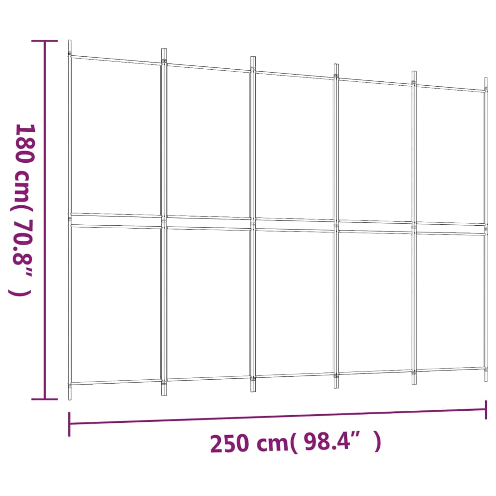 Trennwand 5 Paneele Braun 250x180 cm Stoff