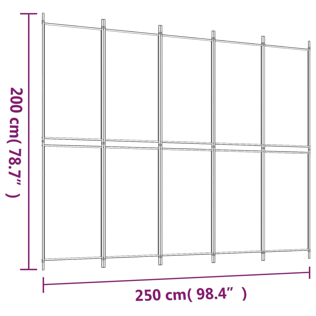 Cloison de séparation 5 panneaux Marron 250x200 cm Tissu