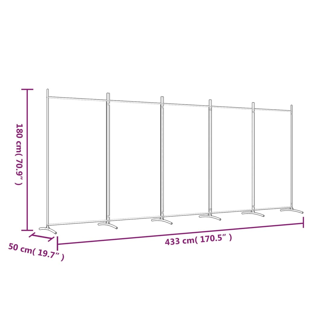 Trennwand 5 Paneele Schwarz 433x180 cm Stoff