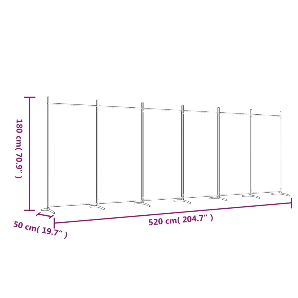 Cloison de séparation 6 panneaux Blanc 520x180 cm Tissu