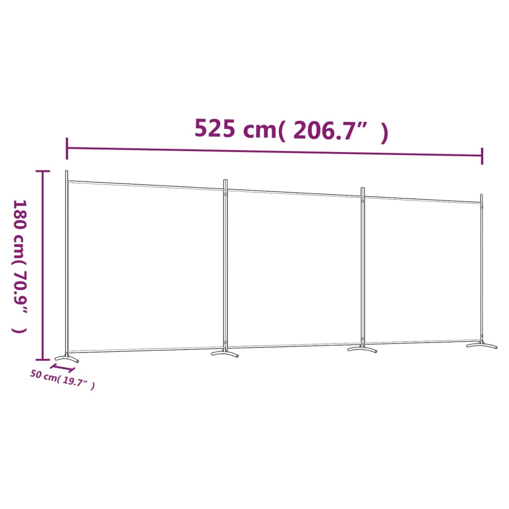 vidaXL 3-teiliger Raumteiler Weiß 525 x 180 cm Stoff