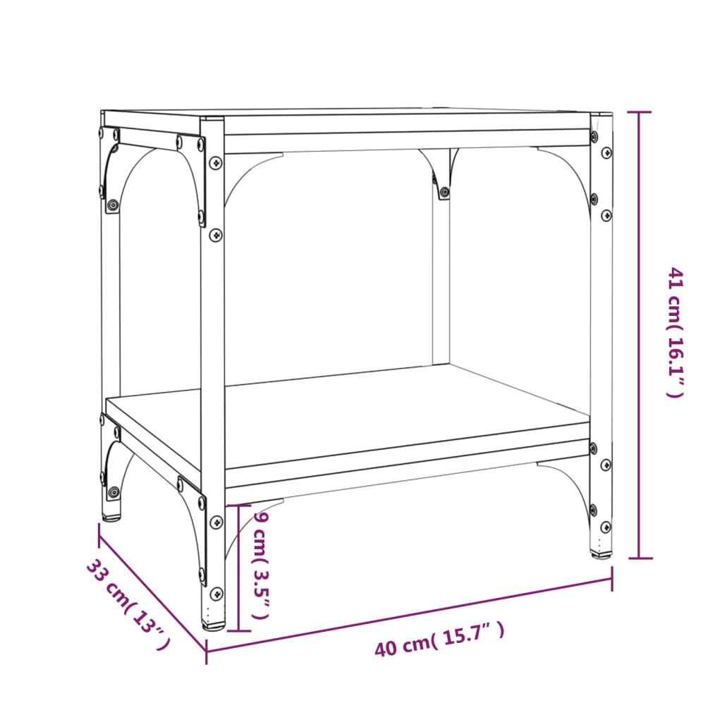 Meuble TV Chêne fumé 40x33x41 cm Bois d'ingénierie et acier