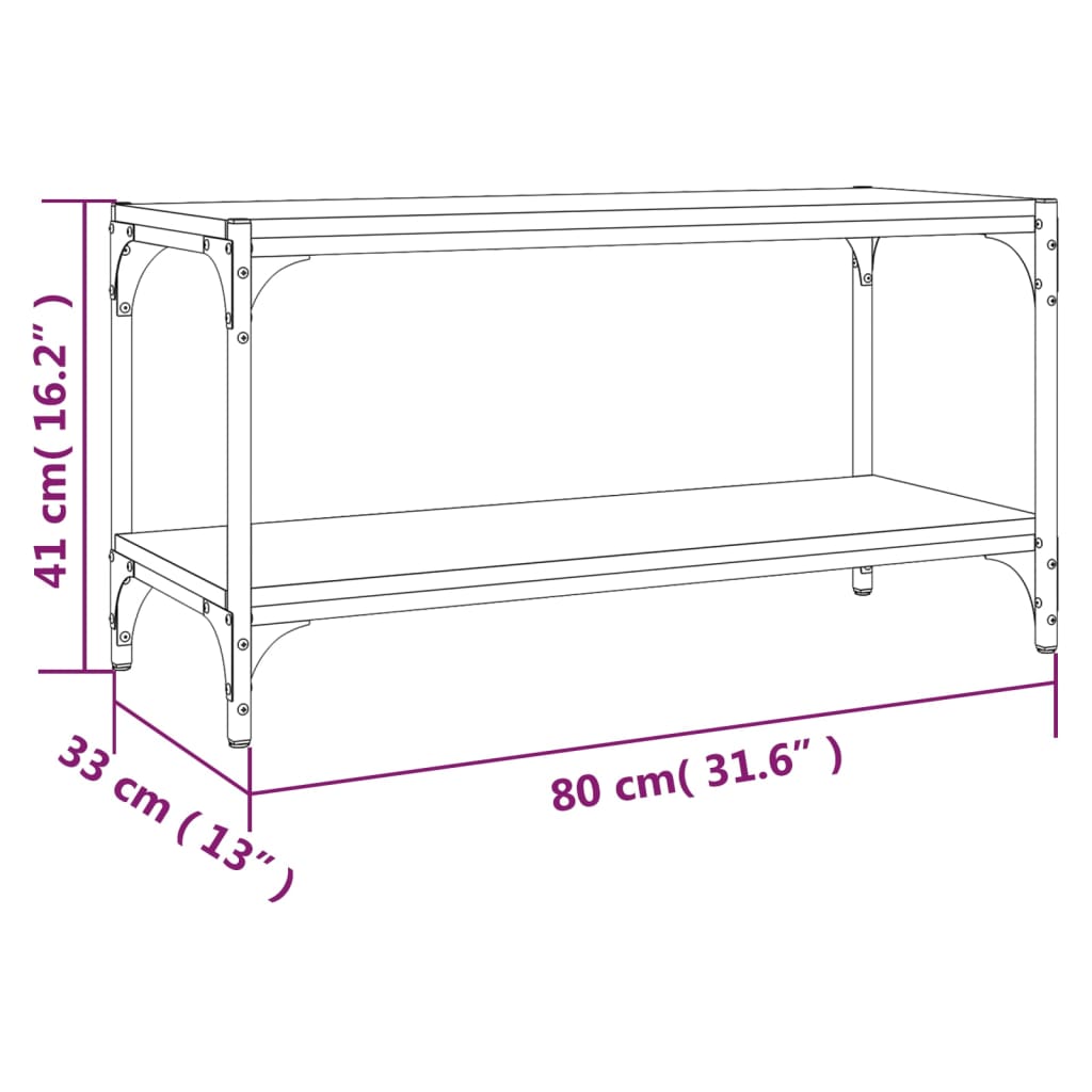 Meuble TV Chêne fumé 80x33x41 cm Bois d'ingénierie et acier