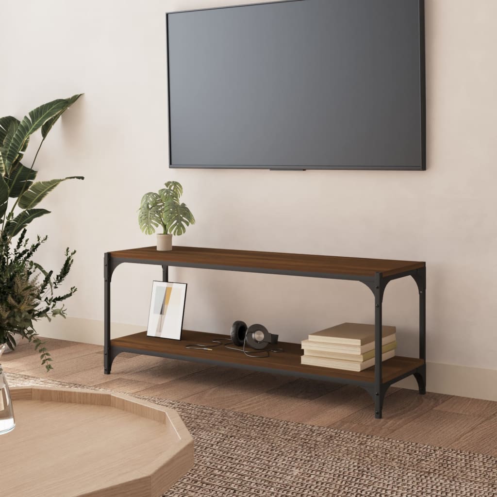 Meuble TV Chêne marron 100x33x41 cm Bois d'ingénierie et acier