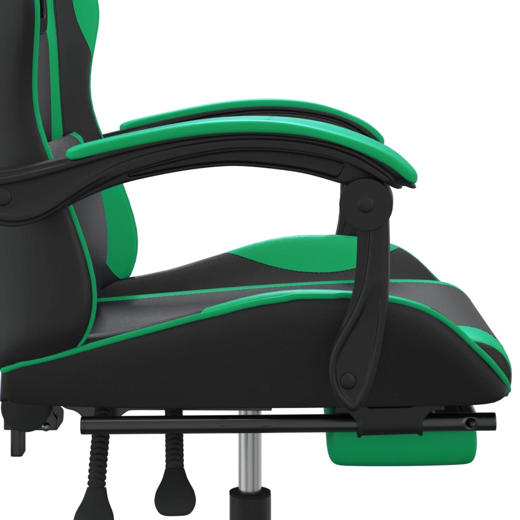 Chaise de jeu pivotante et repose-pied Noir et vert Similicuir