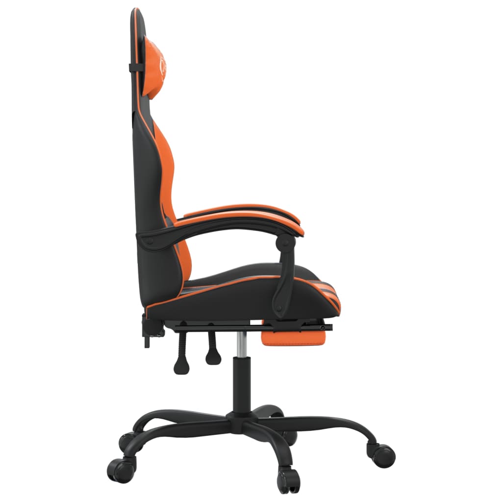 Swivel Gaming Chair Footrest Black and Orange Faux Leather