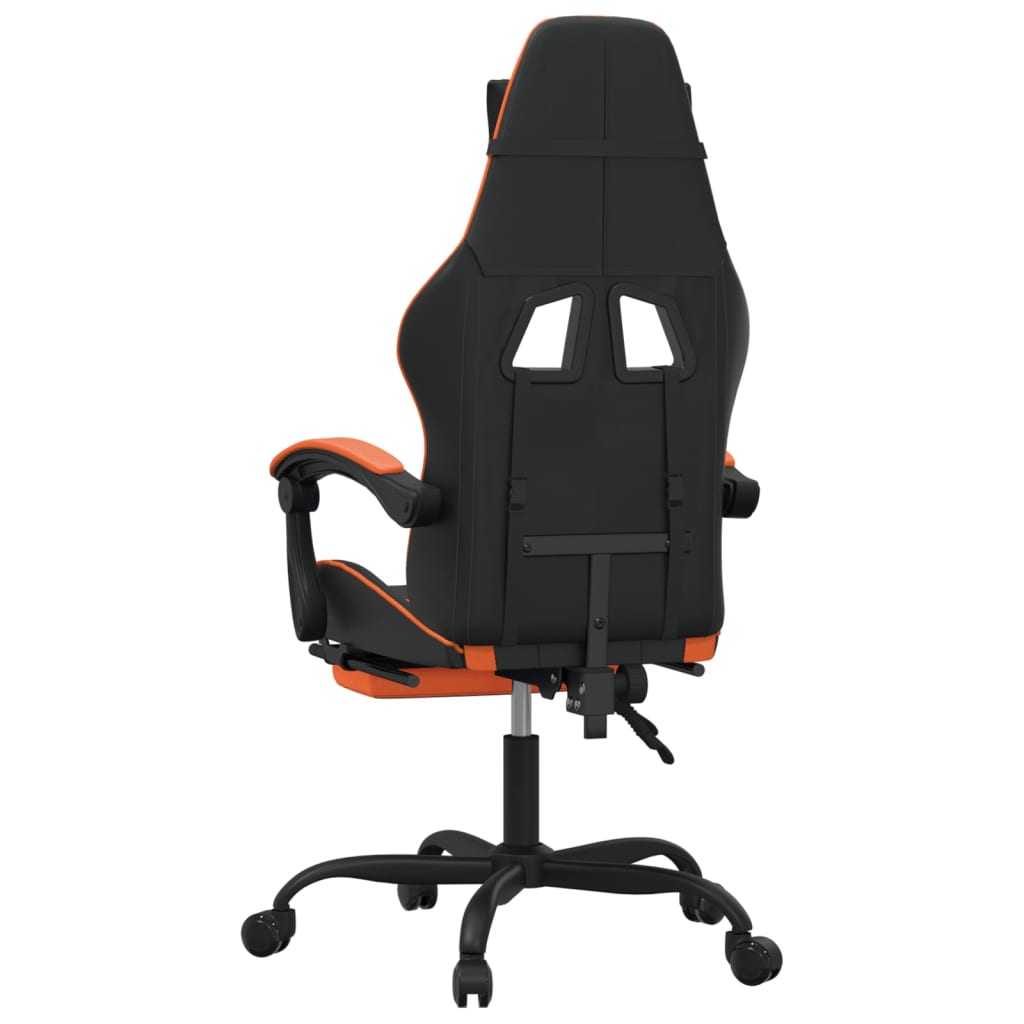 Swivel Gaming Chair Footrest Black and Orange Faux Leather