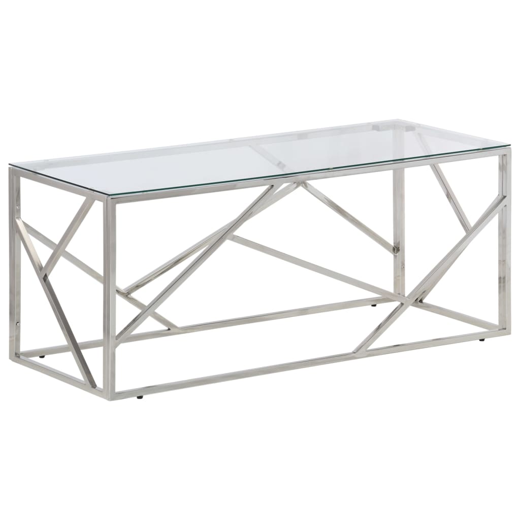 Table basse argenté acier inoxydable et verre trempé