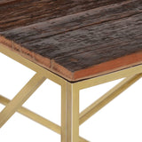 Table basse doré acier inoxydable et bois de mélèze massif