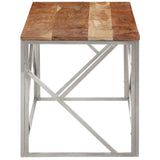 Table basse argenté acier inoxydable et bois massif d'acacia