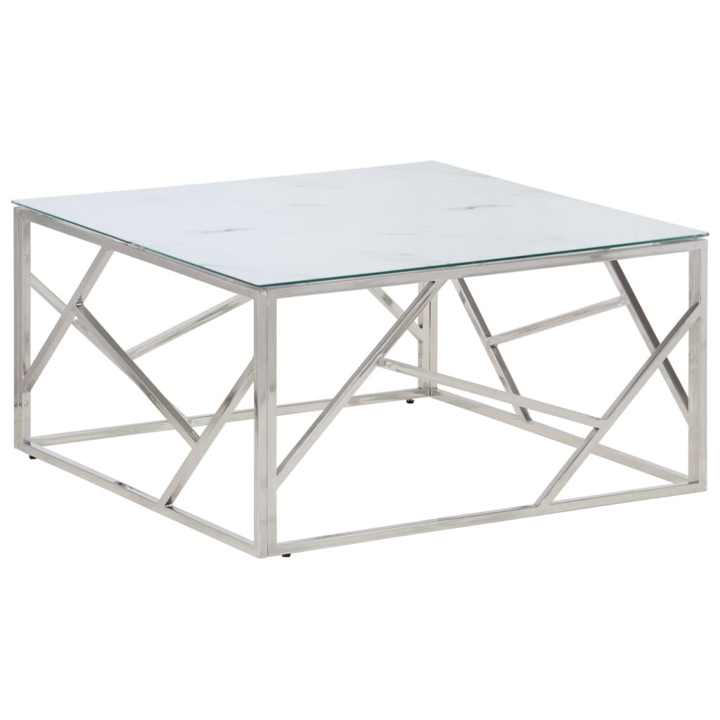 Table basse argenté acier inoxydable et verre trempé