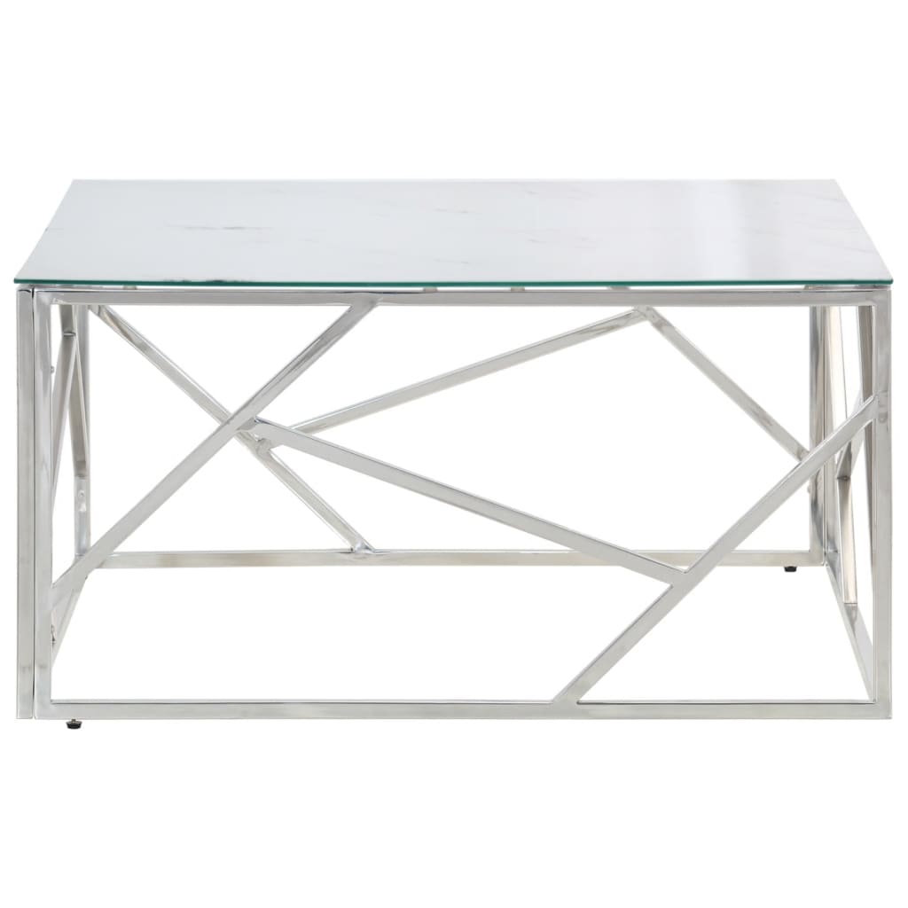 Table basse argenté acier inoxydable et verre trempé