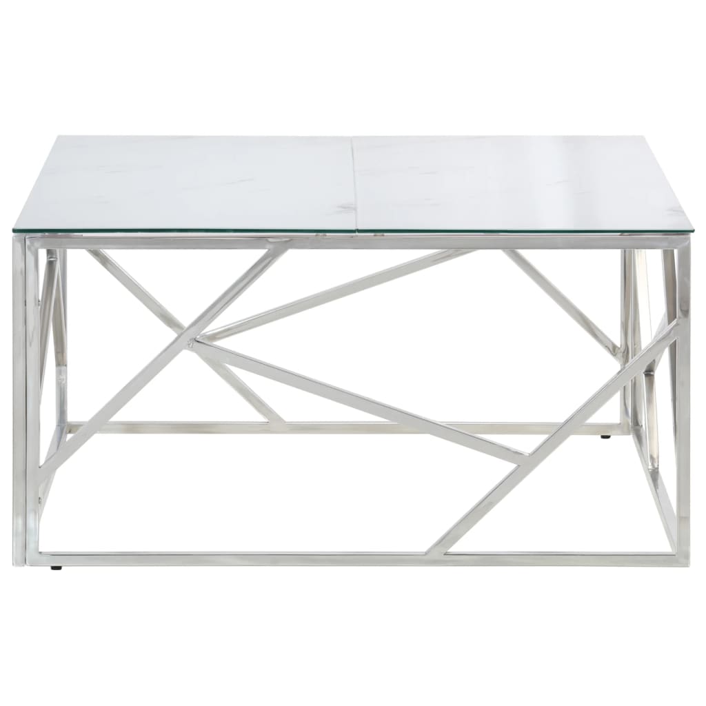 Table basse argenté acier inoxydable et verre trempé