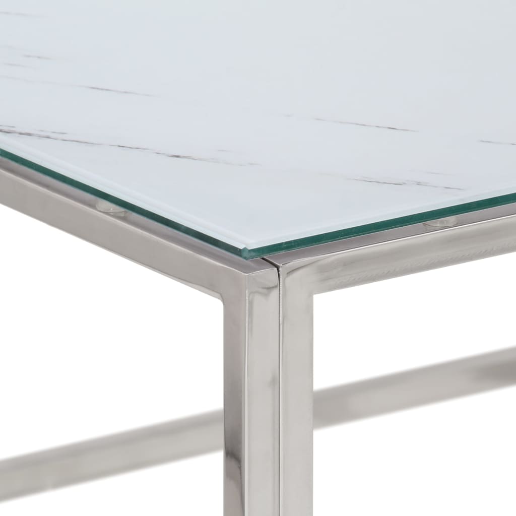 Table basse argenté acier inoxydable et verre trempé