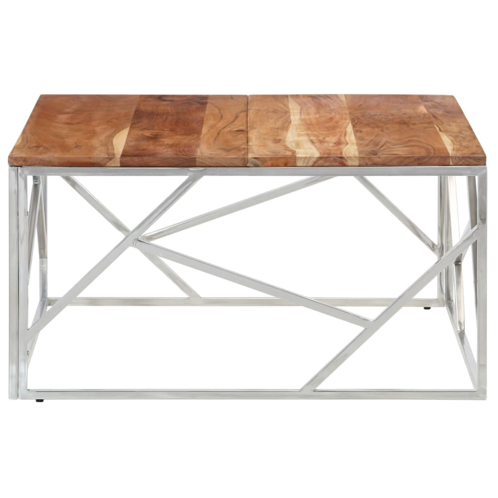 Table basse argenté acier inoxydable et bois massif d'acacia