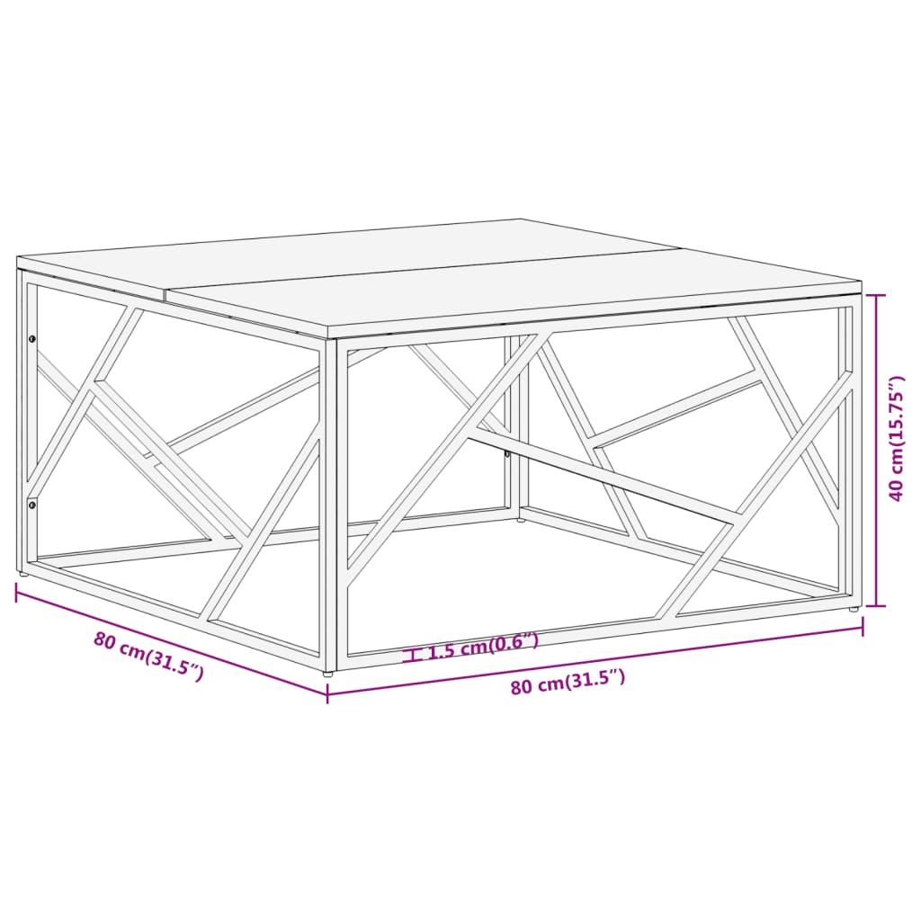 Table basse argenté acier inoxydable et bois massif d'acacia