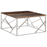 Table basse argenté acier inoxydable et bois de mélèze massif