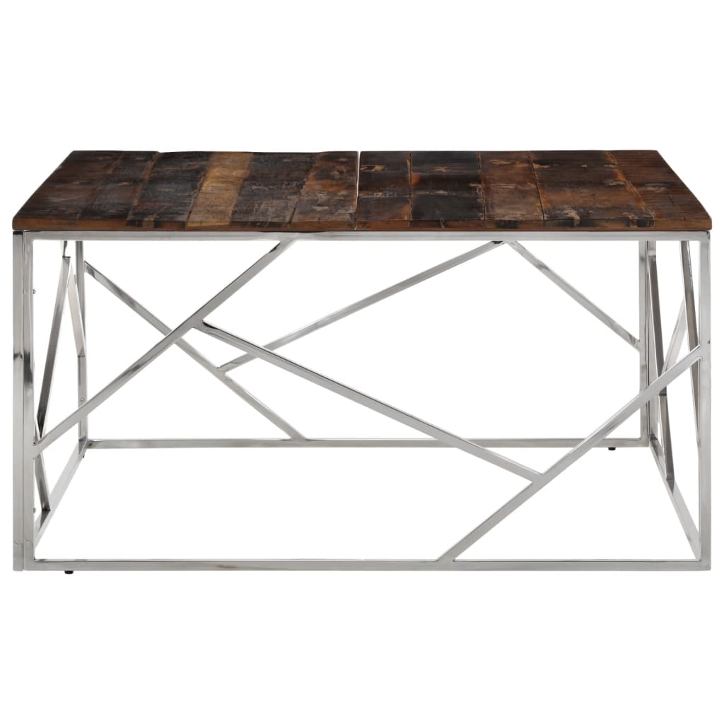 Table basse argenté acier inoxydable et bois de mélèze massif