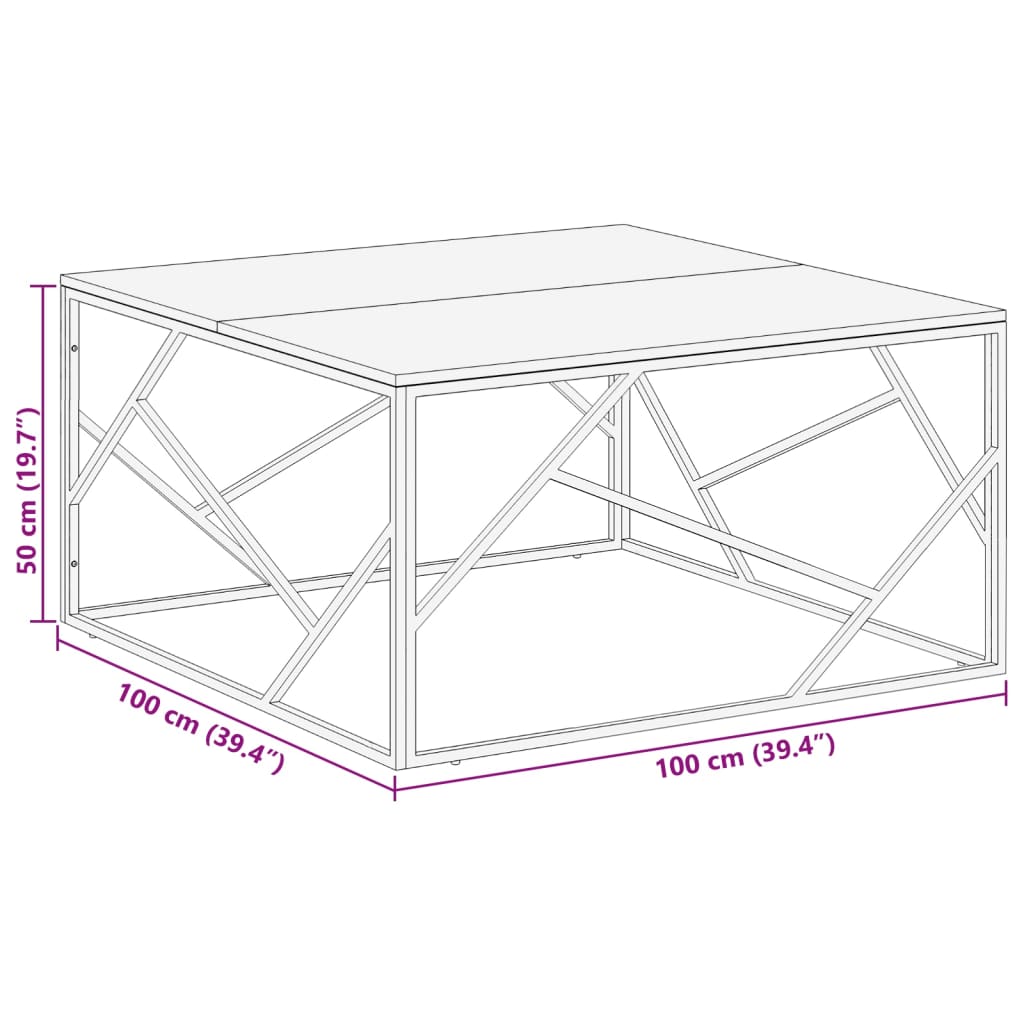 Table basse argenté acier inoxydable et bois de mélèze massif