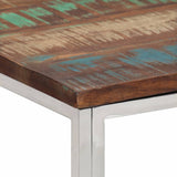 Table basse argenté acier inoxydable/bois massif récupération