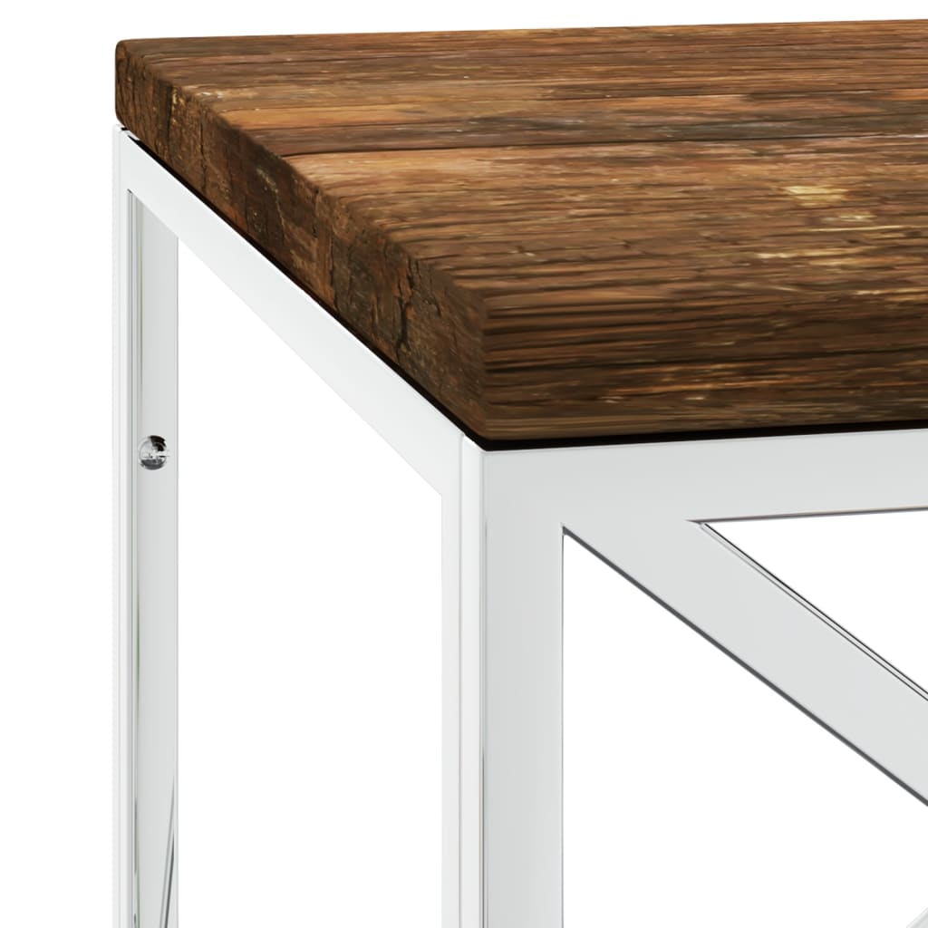 Table basse acier inoxydable et bois massif de récupération