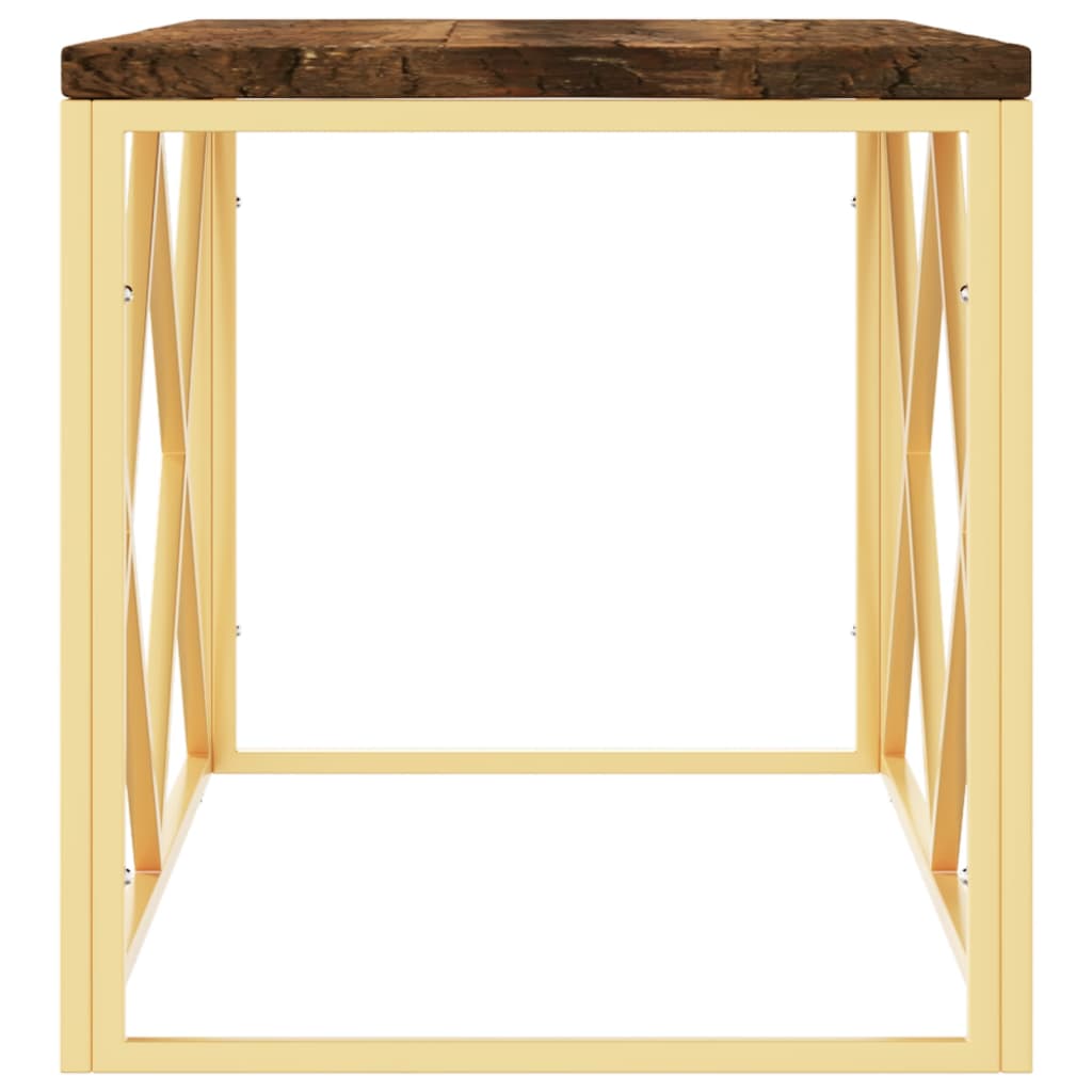 Table basse acier inoxydable et bois massif de récupération