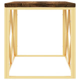 Table basse acier inoxydable et bois massif de récupération