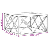 Table basse 80x80x40 cm acier inoxydable et verre