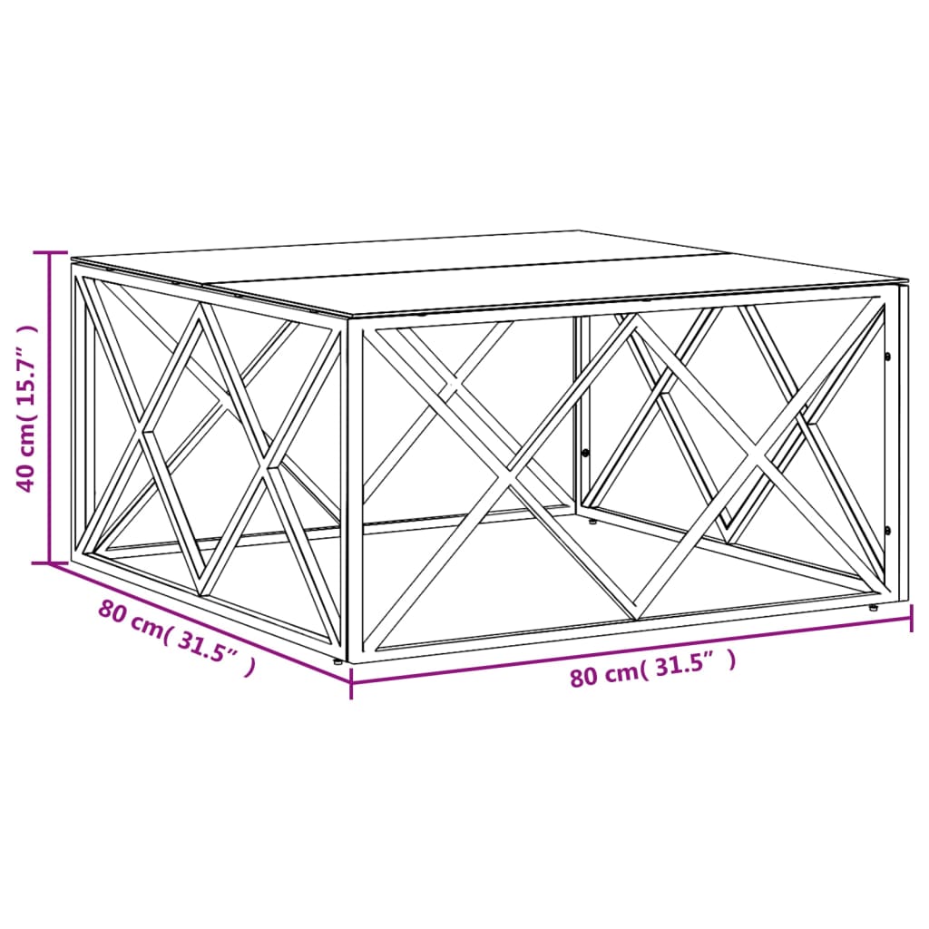 Goldener Couchtisch 80x80x40 cm aus Edelstahl und Glas