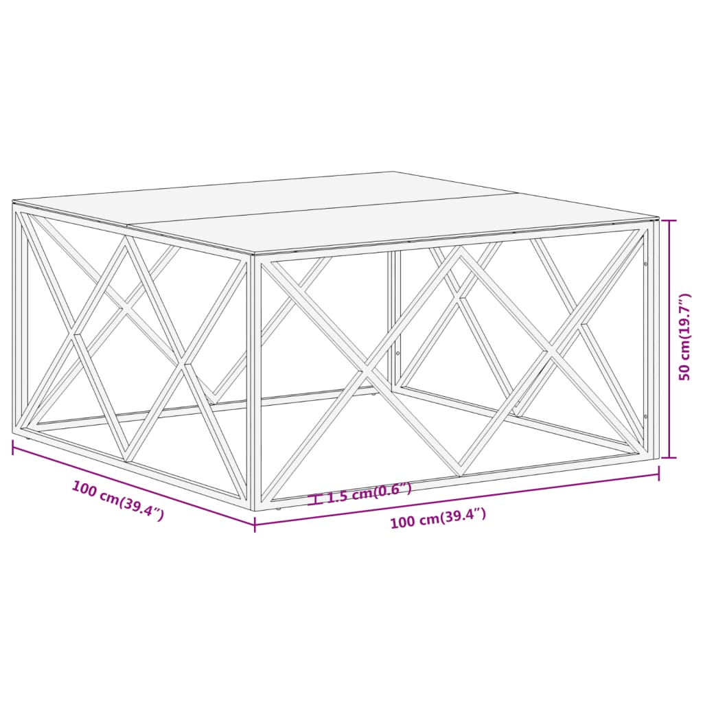 Table basse argenté acier inoxydable et verre trempé