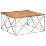 Silver coffee table stainless steel and solid acacia wood