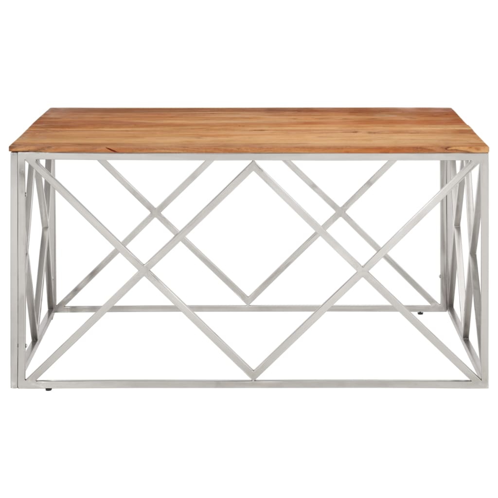 Silver coffee table stainless steel and solid acacia wood