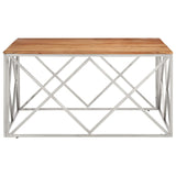 Silver coffee table stainless steel and solid acacia wood